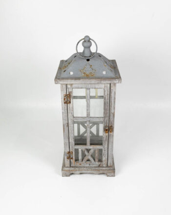 Grey Metal Lantern with Glass Panes