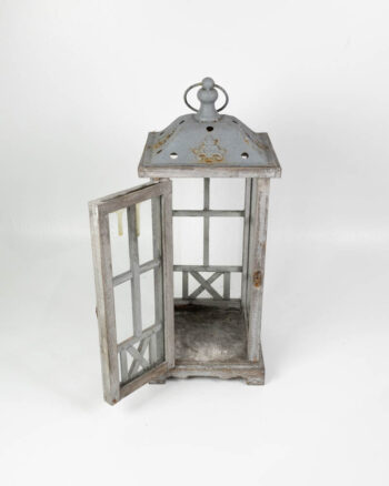 Grey Metal Lantern with Glass Panes