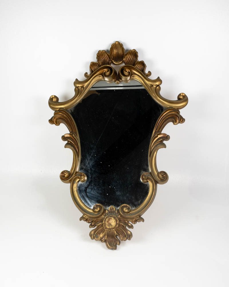 Ornate Gold Wood Framed Mirror with Floral Details