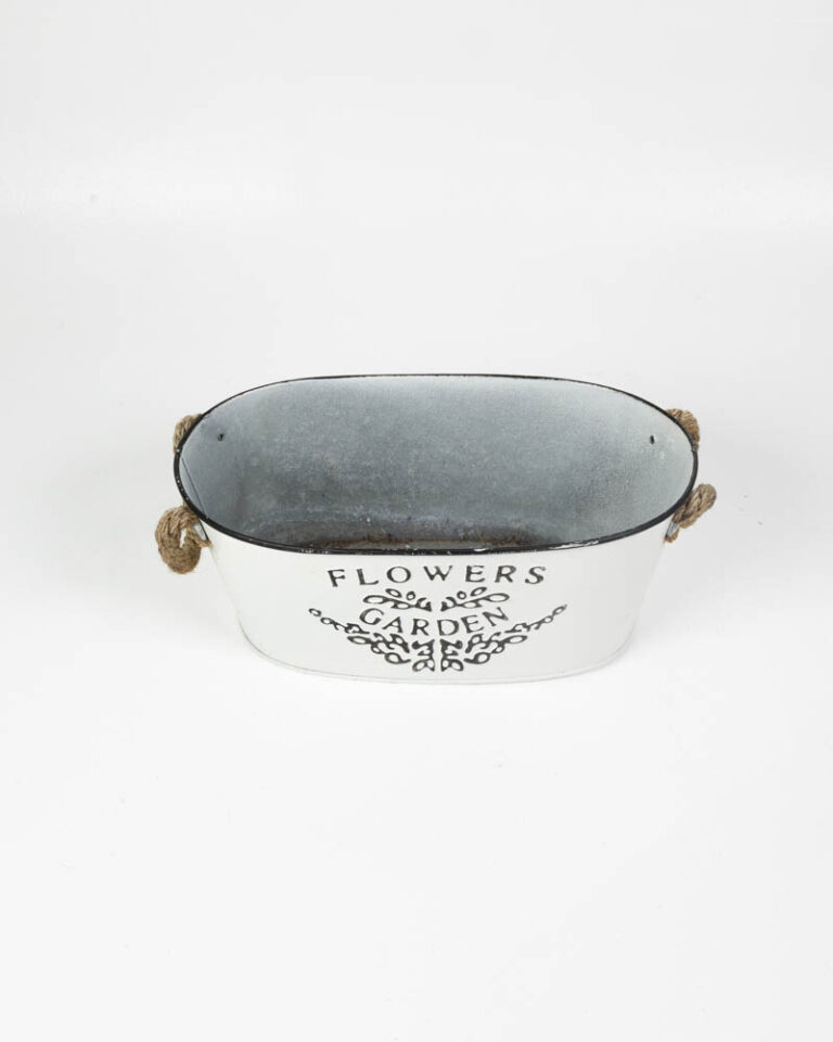 White Metal Garden Planter with Rope Handles