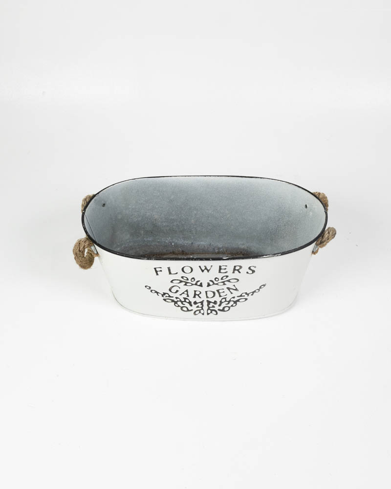 White Metal Garden Planter with Rope Handles