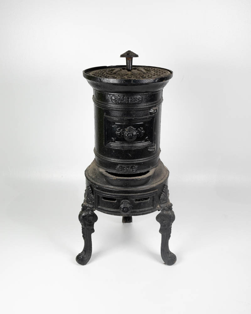 Vintage French Black Cast Iron Parlour Stove with Ornate Legs