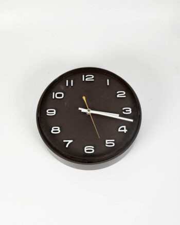 Vintage Brown Plastic Wall Clock with White Numerals