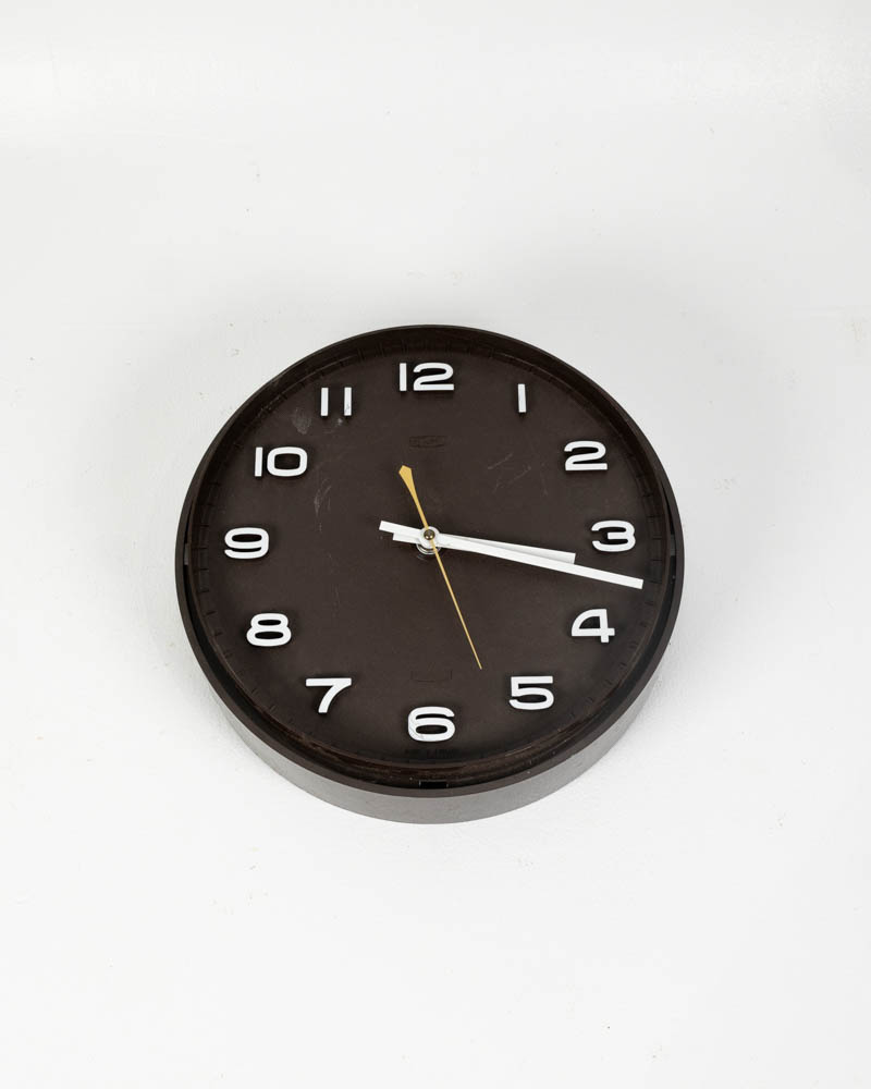 Vintage Brown Plastic Wall Clock with White Numerals