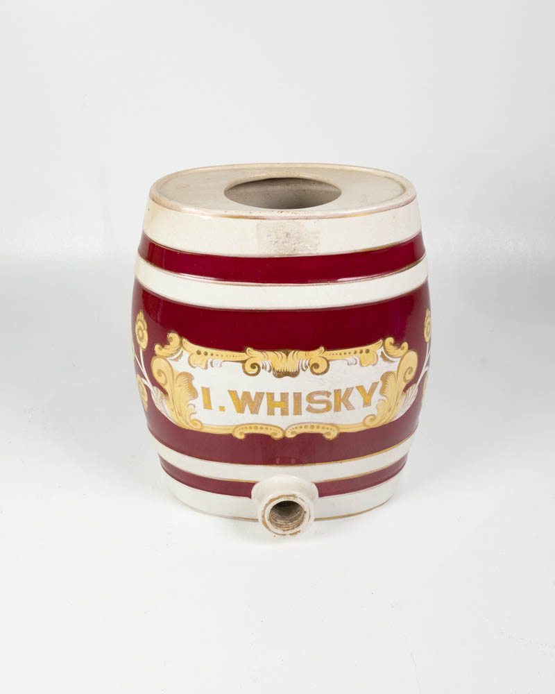 Vintage Ceramic Irish Whisky Barrel Water Filter with Gold Detail