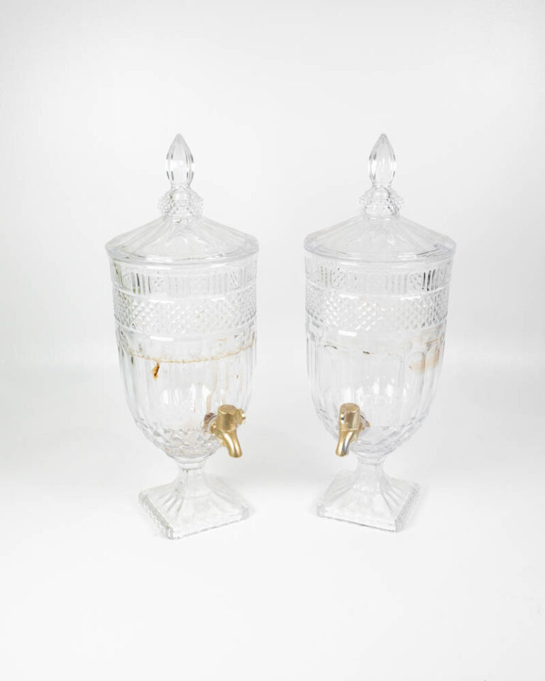 Pair of Glass Beverage Dispensers with Brass Spigot