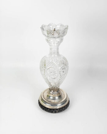 Antique Crystal & Silver Vase with Wooden Stand