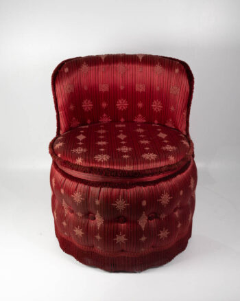 Vintage Red Fabric Vanity Stool with Gold Snowflake Pattern