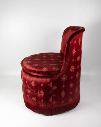 Vintage Red Fabric Vanity Stool with Gold Snowflake Pattern