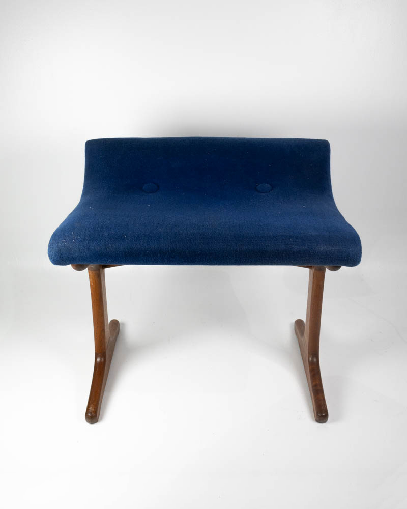 Mid-Century Modern Blue Upholstered Seat with Wood Frame