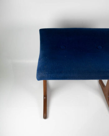 Mid-Century Modern Blue Upholstered Seat with Wood Frame