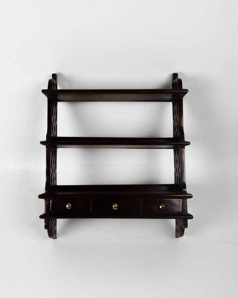 Vintage Mahogany Hanging Wall Shelf with 3 Drawers