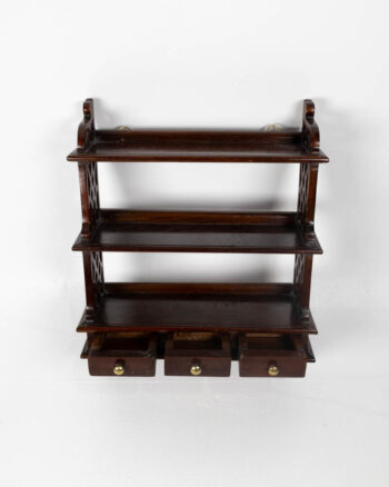 Vintage Mahogany Hanging Wall Shelf with 3 Drawers
