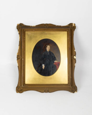 Victorian Oval Portrait Painting in Ornate Gilt Frame