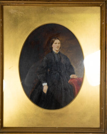 Victorian Oval Portrait Painting in Ornate Gilt Frame