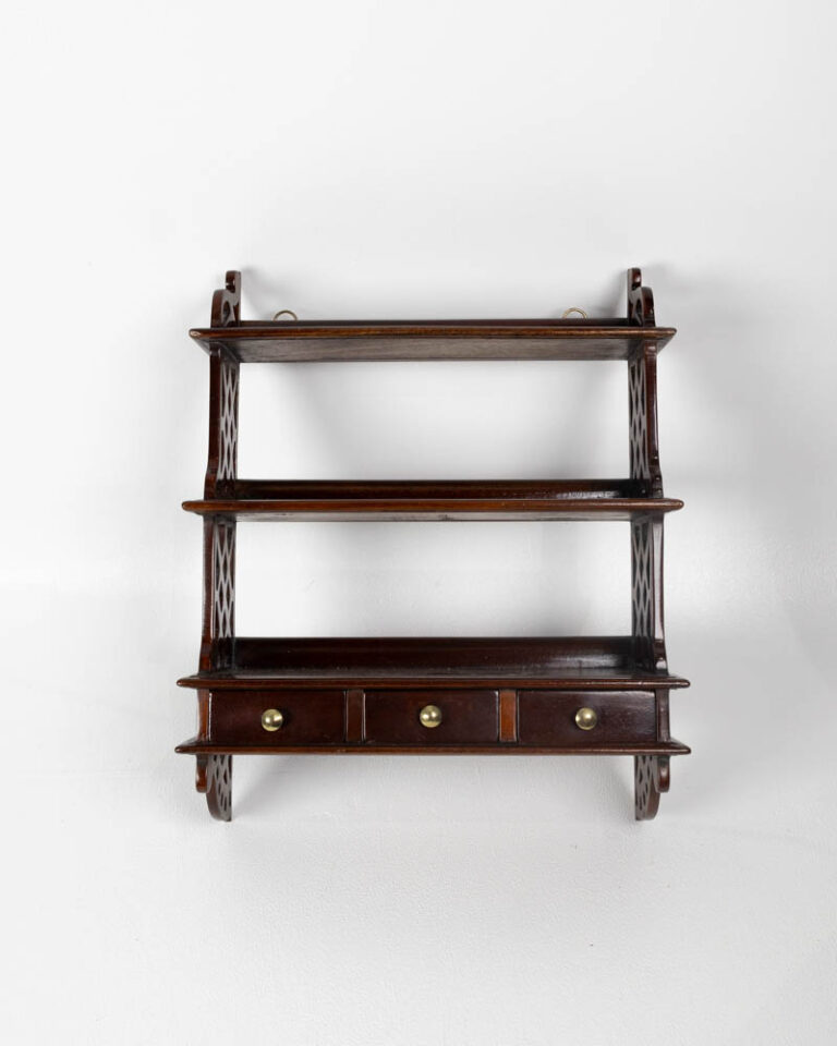 Vintage Mahogany Wall Shelf with Three Drawers