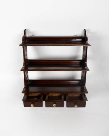 Vintage Mahogany Wall Shelf with Three Drawers