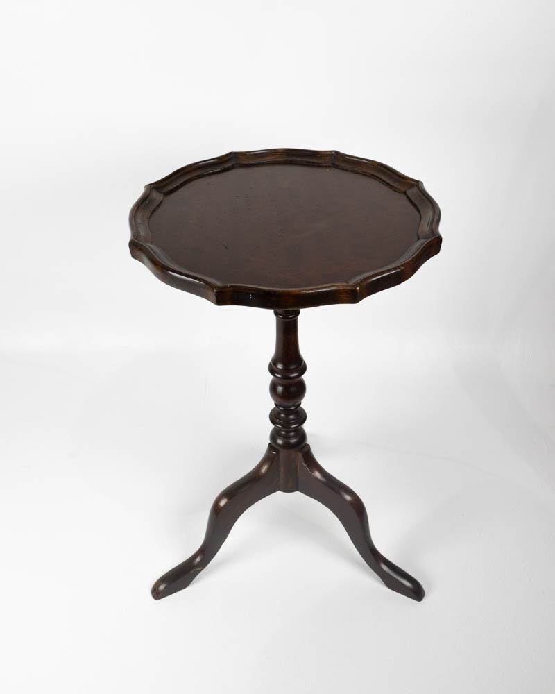 Vintage Mahogany Tripod Table with Scalloped Edge