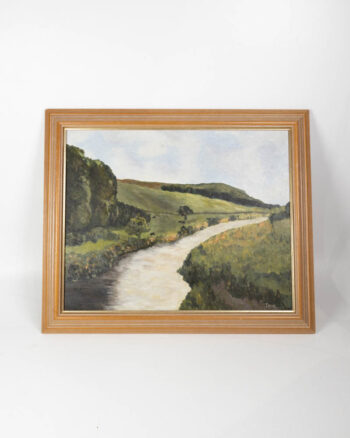 Vintage Landscape Oil Painting with Wooden Frame Signed Irene
