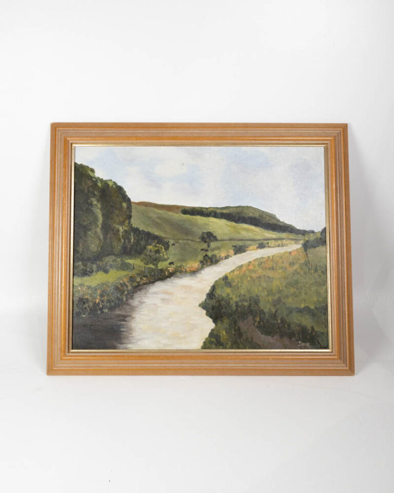 Vintage Landscape Oil Painting with Wooden Frame Signed Irene