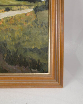 Vintage Landscape Oil Painting with Wooden Frame Signed Irene