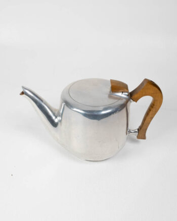 Vintage Art Deco Aluminium Tea Coffee Set with Wood Handles