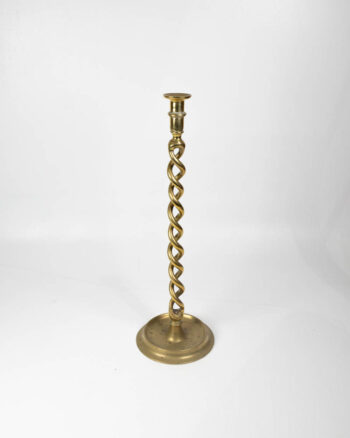 Pair of Vintage Brass Barley Twist Candlesticks with Round Base