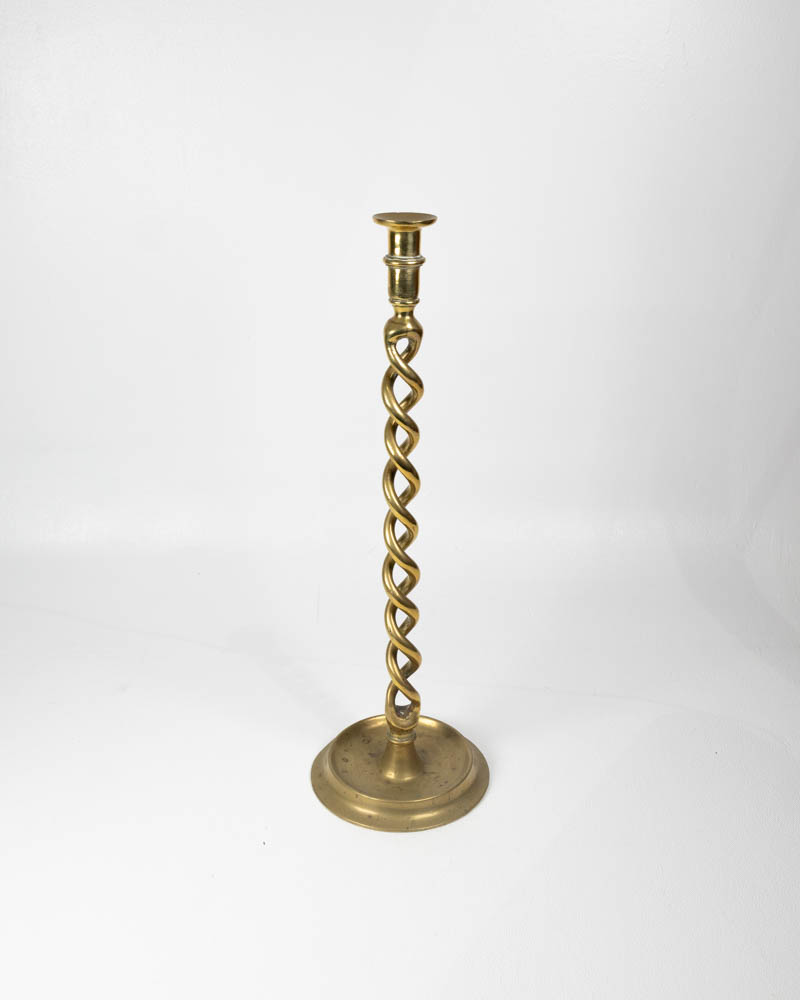 Pair of Vintage Brass Barley Twist Candlesticks with Round Base