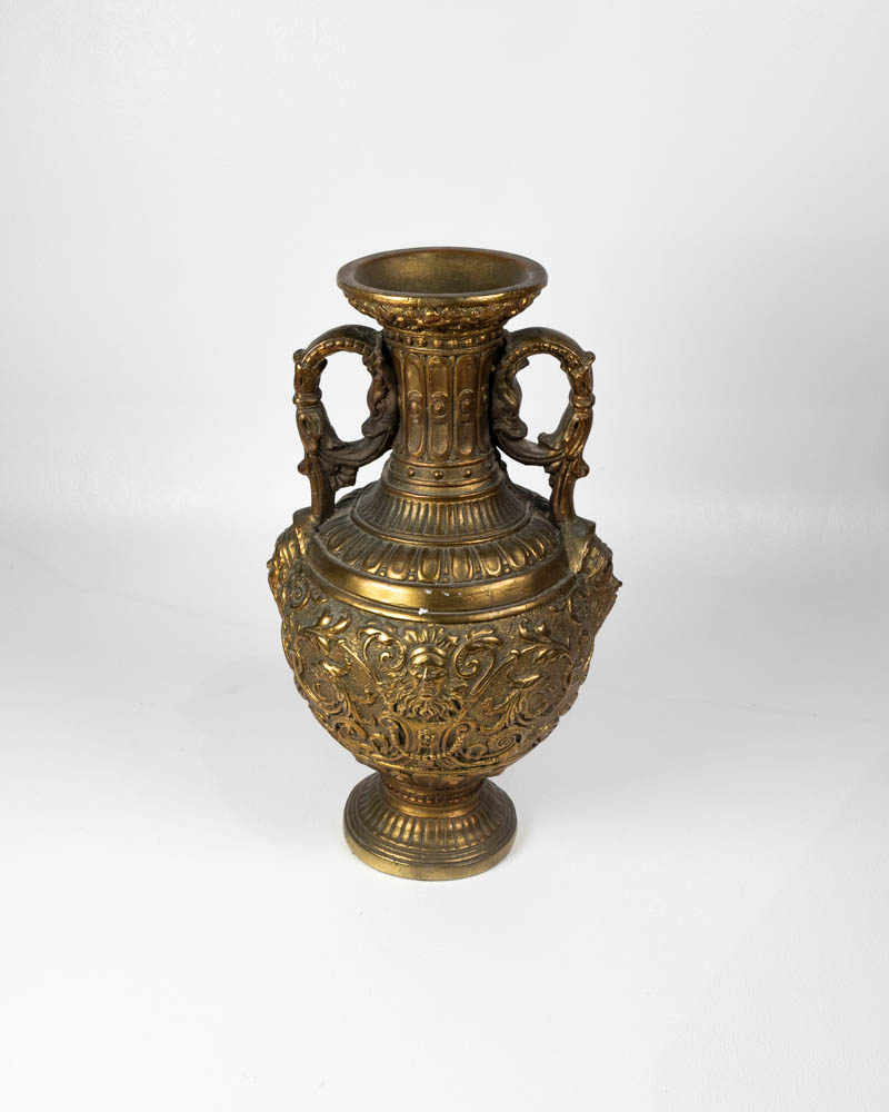Ornate bronze effect Vase with Floral & Face Relief Details