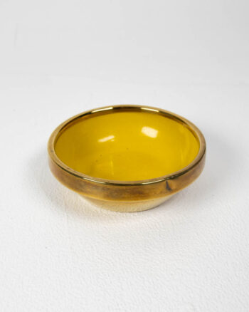 Vintage Brass Condiment Set with Enamel Bowls and Stand