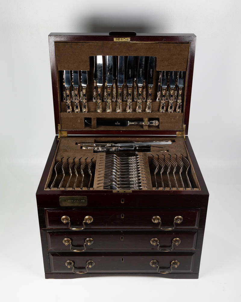Antique Clarke & Barr Silver Cutlery Set in Wooden Case