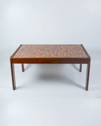 Mid Century Wooden Coffee Table with Copper Top