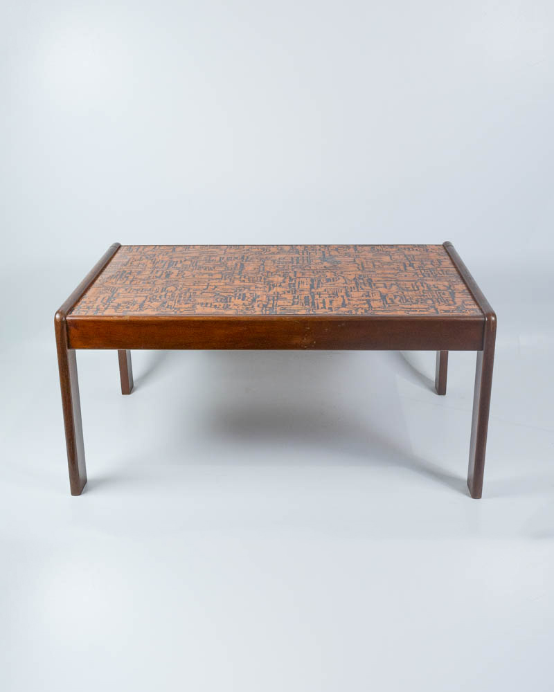 Mid Century Wooden Coffee Table with Copper Top