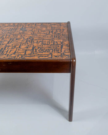 Mid Century Wooden Coffee Table with Copper Top