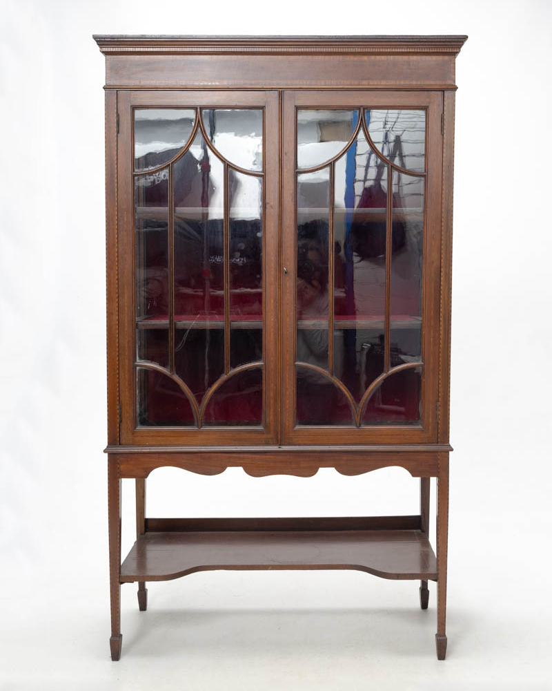 Vintage Wood Display Cabinet with Glass Doors