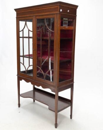 Vintage Wood Display Cabinet with Glass Doors