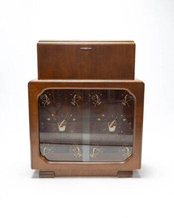 Art Deco Wood Drinks Cabinet with Cocktail Glass Detail