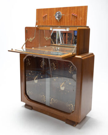 Art Deco Wood Drinks Cabinet with Cocktail Glass Detail