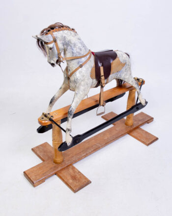 Vintage Wood Rocking Horse with Leather Saddle and Stirrups
