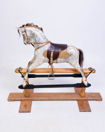 Vintage Wood Rocking Horse with Leather Saddle and Stirrups
