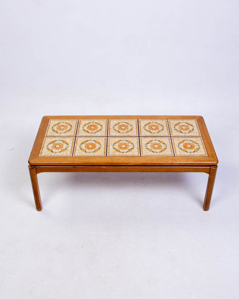 Mid-Century Teak Coffee Table with Floral Tile Top