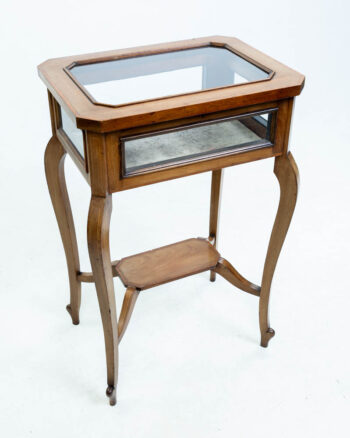 Vintage Wood Display Table with Glass Top and Silvered Back