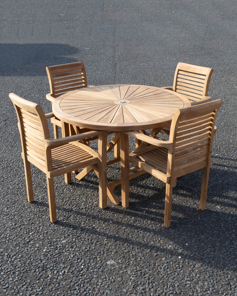 Natural Wood Garden Table with Four Matching Chairs