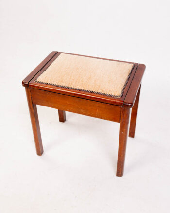 Vintage Wooden Lift Top Stool with Upholstered Seat