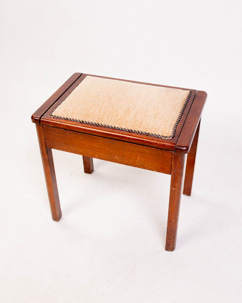 Vintage Wooden Lift Top Stool with Upholstered Seat