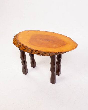 Rustic Wood Slice Side Table with Carved Legs