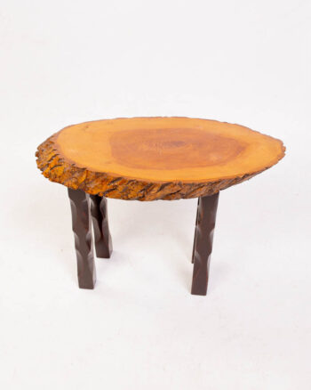 Rustic Wood Slice Side Table with Carved Legs