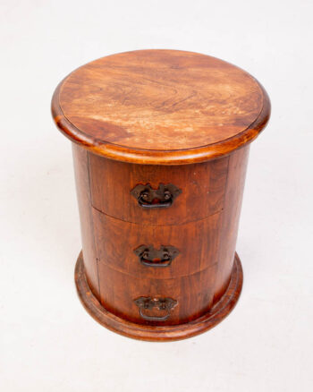 Vintage Wooden Bedside Table with Round Top & Drawers