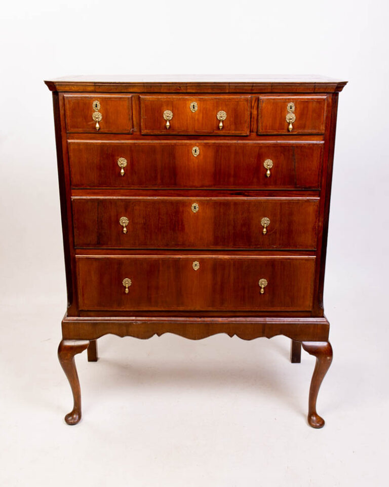 Antique Georgian Wallnut Chest of Drawers with Brass Hardware