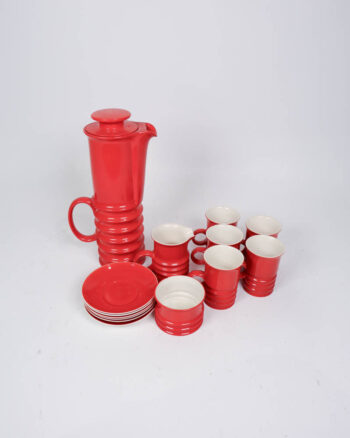 1969 Carlton Ware Red Ceramic Coffee Set with Ribbed Design